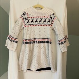 Janie and Jack White Knit Dress with Holiday Reindeer Festive Pattern size 5